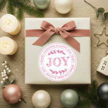 JOY Pink Frohe Weihnachtsbotschaft Geschenketikett