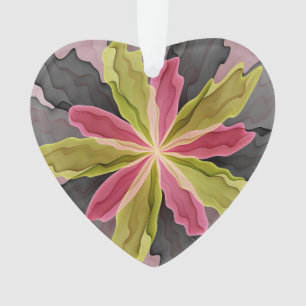 Joy, Pink Green Anthracite Blume Fraktal Herz Ornament