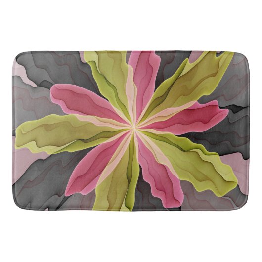 Joy, Pink Green Anthracite Fantasy Blume Fraktal Badematte (Vorderseite)