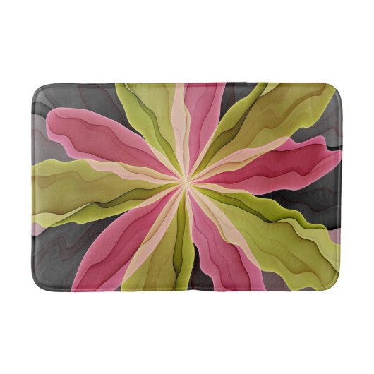 Joy, Pink Green Anthracite Fantasy Blume Fraktal Badematte (Vorderseite)