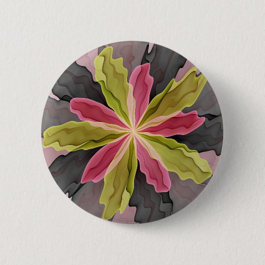 Joy, Pink Green Anthracite Fantasy Blume Fraktal Button (Vorderseite)