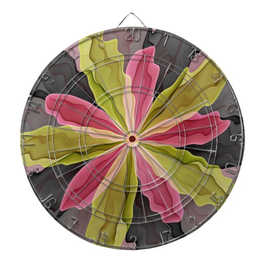 Joy, Pink Green Anthracite Fantasy Blume Fraktal Dartscheibe (vorne)