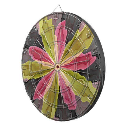 Joy, Pink Green Anthracite Fantasy Blume Fraktal Dartscheibe (Vorderseite rechts)