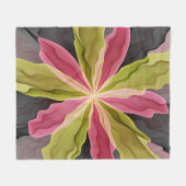 Joy, Pink Green Anthracite Fantasy Blume Fraktal Fleecedecke (Vorderseite (Horizontal))
