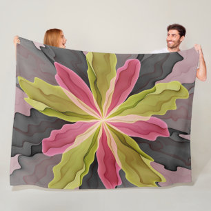 Joy, Pink Green Anthracite Fantasy Blume Fraktal Fleecedecke