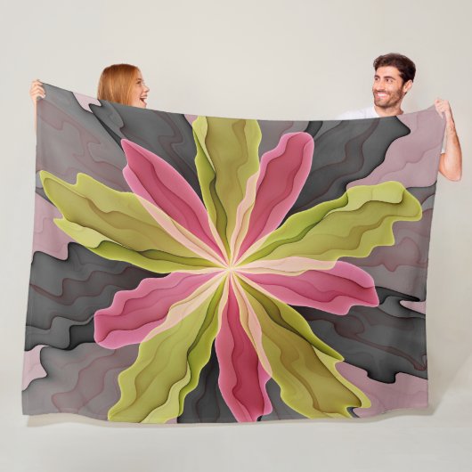 Joy, Pink Green Anthracite Fantasy Blume Fraktal Fleecedecke (Beispiel)