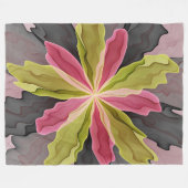Joy, Pink Green Anthracite Fantasy Blume Fraktal Fleecedecke (Vorderseite (Horizontal))