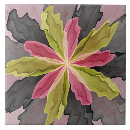 Joy, Pink Green Anthracite Fantasy Blume Fraktal Fliese (Vorderseite)
