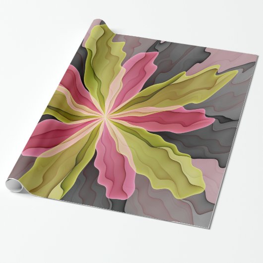 Joy, Pink Green Anthracite Fantasy Blume Fraktal Geschenkpapier (Ungerollt)