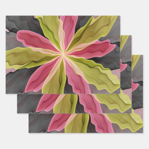 Joy, Pink Green Anthracite Fantasy Blume Fraktal Geschenkpapier Set