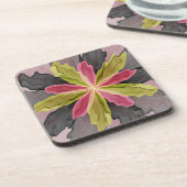 Joy, Pink Green Anthracite Fantasy Blume Fraktal Getränkeuntersetzer (Linke Seite)