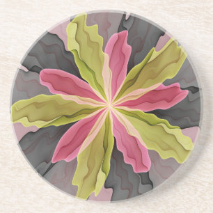 Joy, Pink Green Anthracite Fantasy Blume Fraktal Getränkeuntersetzer