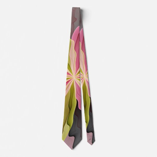 Joy, Pink Green Anthracite Fantasy Blume Fraktal Krawatte (Vorderseite)