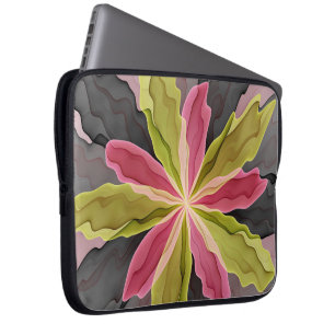 Joy, Pink Green Anthracite Fantasy Blume Fraktal Laptopschutzhülle