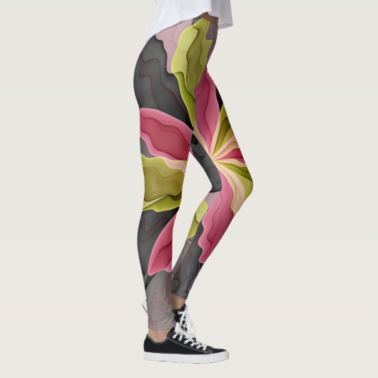 Joy, Pink Green Anthracite Fantasy Blume Fraktal Leggings (Rechts)