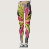 Joy, Pink Green Anthracite Fantasy Blume Fraktal Leggings (Vorderseite)