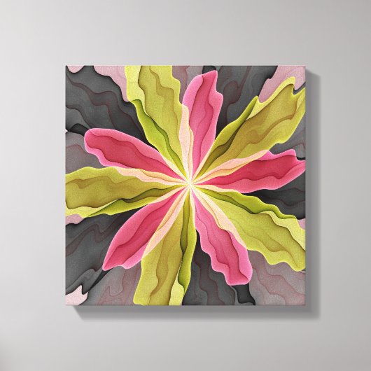 Joy, Pink Green Anthracite Fantasy Blume Fraktal Leinwanddruck (Vorderseite)
