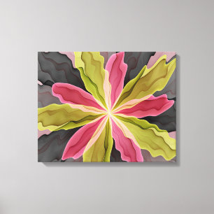 Joy, Pink Green Anthracite Fantasy Blume Fraktal Leinwanddruck