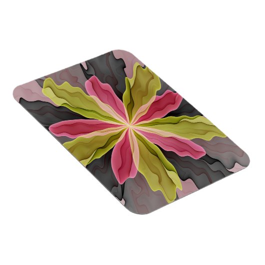 Joy, Pink Green Anthracite Fantasy Blume Fraktal Magnet (Rechte Seite)
