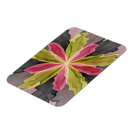 Joy, Pink Green Anthracite Fantasy Blume Fraktal Magnet (Linke Seite)