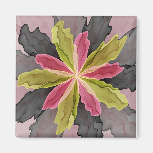 Joy, Pink Green Anthracite Fantasy Blume Fraktal Magnet (Vorne)