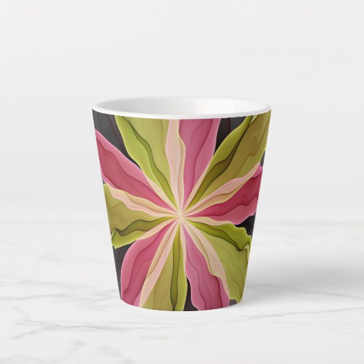 Joy, Pink Green Anthracite Fantasy Blume Fraktal Milchtasse (Vorderseite)