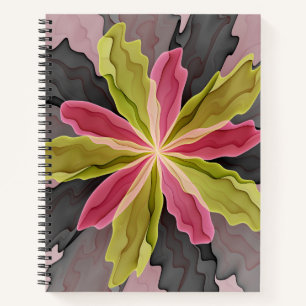 Joy, Pink Green Anthracite Fantasy Blume Fraktal Notizblock