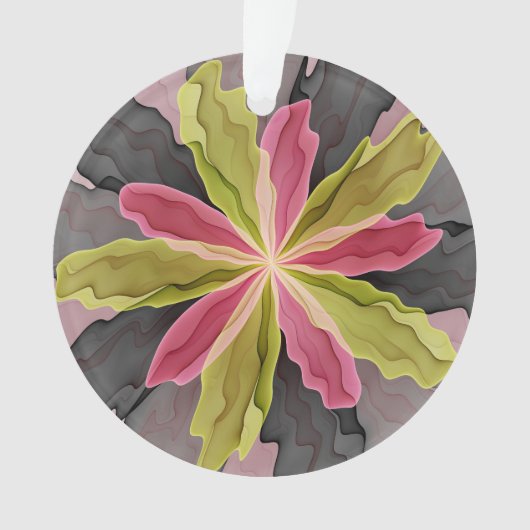Joy, Pink Green Anthracite Fantasy Blume Fraktal Ornament (Vorderseite)