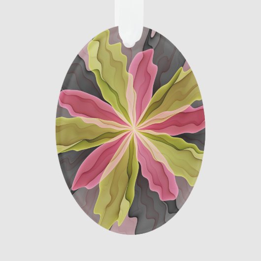Joy, Pink Green Anthracite Fantasy Blume Fraktal Ornament (Vorderseite)