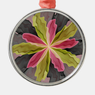 Joy, Pink Green Anthracite Fantasy Blume Fraktal Ornament Aus Metall
