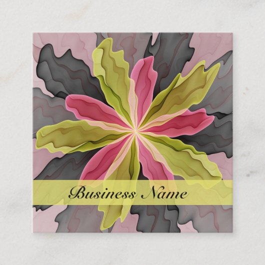 Joy, Pink Green Anthracite Fantasy Blume Fraktal Quadratische Visitenkarte (Vorderseite)