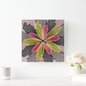 Joy, Pink Green Anthracite Fantasy Blume Fraktal Quadratische Wanduhr (Zuhause)