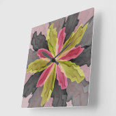 Joy, Pink Green Anthracite Fantasy Blume Fraktal Quadratische Wanduhr (Winkel)