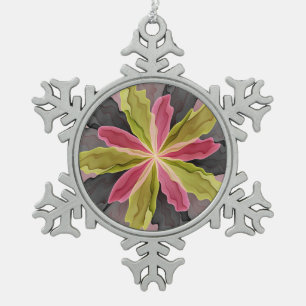 Joy, Pink Green Anthracite Fantasy Blume Fraktal Schneeflocken Zinn-Ornament