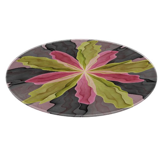 Joy, Pink Green Anthracite Fantasy Blume Fraktal Schneidebrett (Ecke)