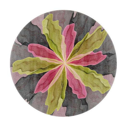 Joy, Pink Green Anthracite Fantasy Blume Fraktal Schneidebrett (Vorderseite)