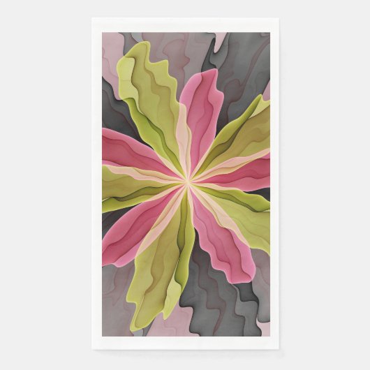 Joy, Pink Green Anthracite Fantasy Blume Fraktal Serviette (Vorderseite)
