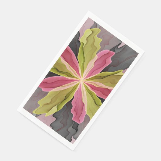 Joy, Pink Green Anthracite Fantasy Blume Fraktal Serviette (Ecke)