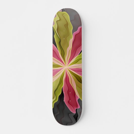 Joy, Pink Green Anthracite Fantasy Blume Fraktal Skateboard (Vorne)