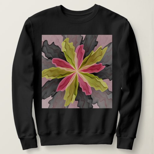 Joy, Pink Green Anthracite Fantasy Blume Fraktal Sweatshirt (Design vorne)