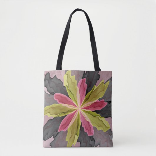 Joy, Pink Green Anthracite Fantasy Blume Fraktal Tasche (Vorderseite)