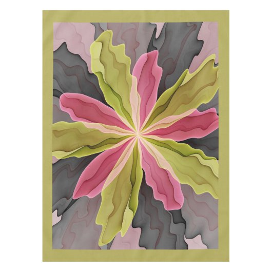 Joy, Pink Green Anthracite Fantasy Blume Fraktal Tischdecke (Vorderseite)