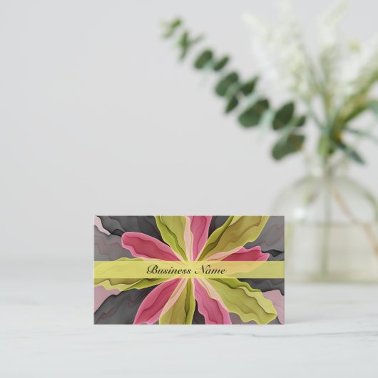 Joy, Pink Green Anthracite Fantasy Blume Fraktal Visitenkarte (Stehend Vorderseite)