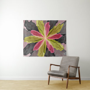 Joy, Pink Green Anthracite Fantasy Blume Fraktal Wandteppich