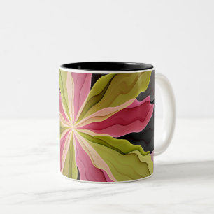 Joy, Pink Green Anthracite Fantasy Blume Fraktal Zweifarbige Tasse