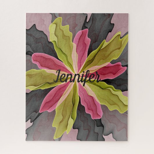 Joy, Pink Green Anthracite Fantasy Blume Name Puzzle (Vertikal)