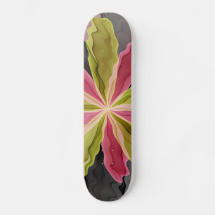 Joy, Pink Green Anthracite Fantasy Flower Fractal Skateboard