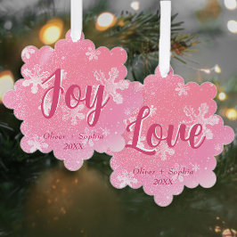 Joy Pink Snowflakes Weihnachtsfeiertag Ornament Karte