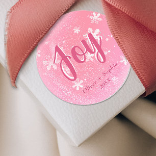 Joy Pink Snowflakes Weihnachtsgeschenk Tag Runder Aufkleber