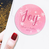 Joy Pink Snowflakes Weihnachtsgeschenk Tag Runder Aufkleber